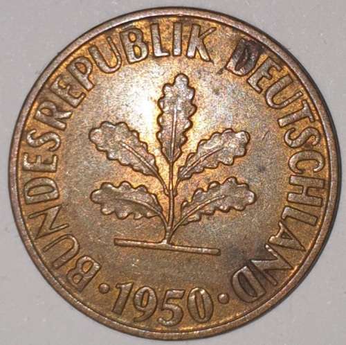 1950 G - 10 PFENNIG - TEN PFENNIG - GERMANY - FEDERAL REPUBLIC - (Brass Clad Steel) KM# 108